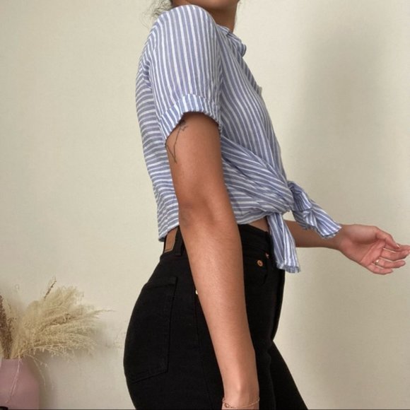 Unbalance Length Striped Short Sleeve Shirt - Picture 2 of 4